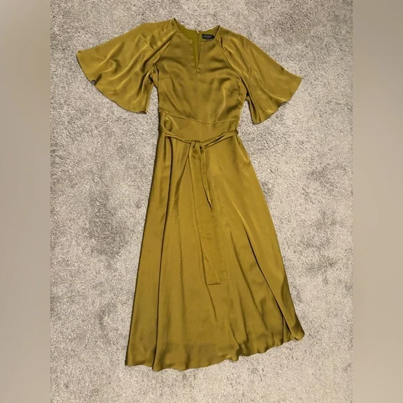 Ted Baker HARIIET Midi Dress In Khaki Green Size 1 / S - Picture 5 of 15